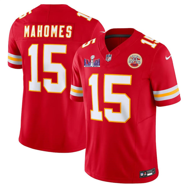 Youth Kansas City Chiefs #15 Patrick Mahomes Red Super Bowl LVIII Patch 2023 F.U.S.E. Vapor Untouchable Limited Football Stitched Jersey